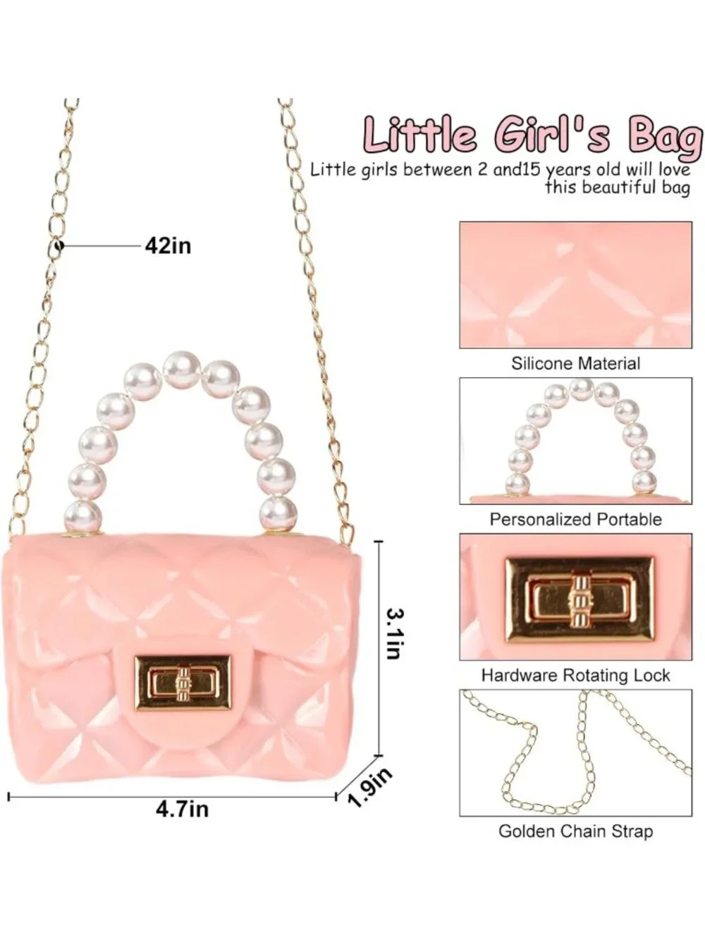 Cute Mini PVC Jelly Crossbody Bag Set - 6 Pcs Toddler Handbags with Pearl Handle